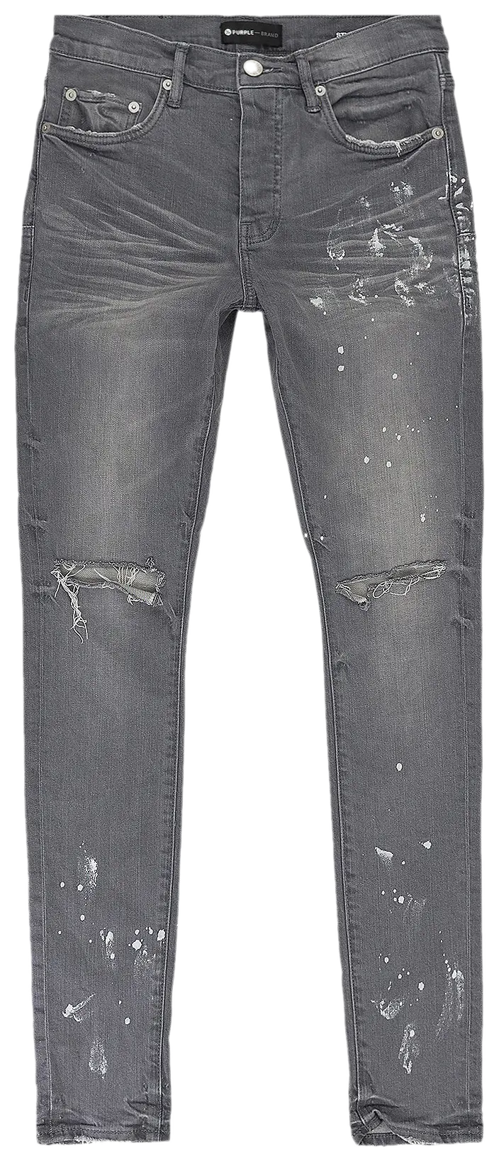 PURPLE BRAND Worn Knee Slit Skinny Jeans Grey